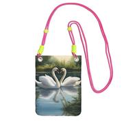 Fuchusia Carry Mobile Phone Bag – Beautiful White Swans on The Lake Print Crossbody Purse, Ideal for Outdoor Activities, Commuting, and Shopping