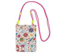 Fuchusia Carry Mobile Phone Bag â€“ colorful Hand Drawn Feathers On White Print Crossbody Purse, Ideal for Outdoor Activities, Commuting, and Shopping