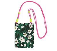 Fuchusia Carry Mobile Phone Bag – Hunter Green Floral Petals Pattern Print Crossbody Purse, Ideal for Outdoor Activities, Commuting, and Shopping