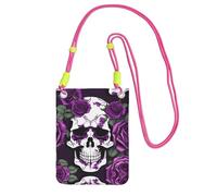 Fuchusia Carry Mobile Phone Bag â€“ Purple Rose skeleton Print Crossbody Purse, Ideal for Outdoor Activities, Commuting, and Shopping