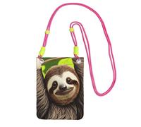 Fuchusia Cute Sloth Print Small Crossbody Cell Phone Bag, Cute Carry A Mobile Purse Diagonally, for Shopping, Walking
