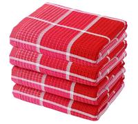 Fucibt Bright Large Kitchen Towels, 4-Pack, 16 Inch x 26 Inch Buffalo Check Dish Towels for Washing Drying Dishes, Colorful Waffle Design Tea Towels Bar Towels (Pink)