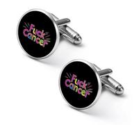 Fuck Cancer Awareness Shirt Cufflinks Round Cuff Links for Business Wedding Party Father's Day Gift 1.7cm