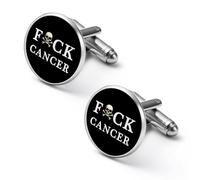 Fuck Cancer Skull And Crossbones Shirt Cufflinks Round Cuff Links for Business Wedding Party Father's Day Gift 1.7cm