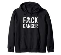Fuck Cancer Skull and Crossbones Skeleton Breast Awareness Zip Hoodie