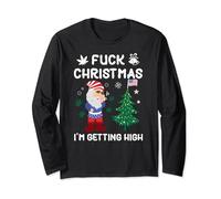 Fuck Christmas Weed Smoking Patriotic Gnome Sarcastic Xmas Long Sleeve T-Shirt