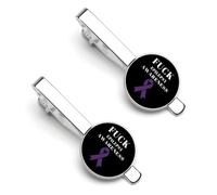 Fuck Epilepsy Awareness Tie Clips for Men Silver Necktie Round Tie Bar Pinch Clips Set of 2 Tie Pin for Wedding Anniversary Business Graduatio