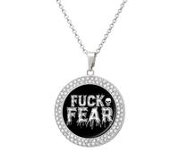 Fuck Fear Funny Necklace With Printed Pendant Novelty Diamond Jewelry for Women Men Silver/Gold