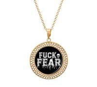 Fuck Fear Funny Necklace With Printed Pendant Novelty Diamond Jewelry for Women Men Silver/Gold