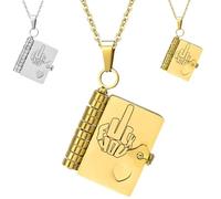 Fuck It Adulting is Bullshit Book Necklace, 2025 New Inspirational Multi-Layered Middle Finger Chapter Book Necklace, Stylish Personalization Hummingwings book necklace, for Women Men (Gold)