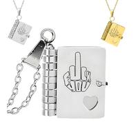 Fuck It Adulting is Bullshit Book Necklace, 2025 New Inspirational Multi-Layered Middle Finger Chapter Book Necklace, Stylish Personalization Hummingwings book necklace, for Women Men (Silver)