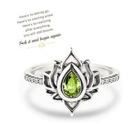 FUCK IT AND BEGIN AGAIN ENGRAVED LOTUS RING, Lotus Flower High Polish Tarnish Resistant Zircon Inlaid Inspirational Ring, Unique Lotus Flower Ring, Jewelry Gifts for Women (Green,US-10)