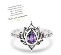 FUCK IT AND BEGIN AGAIN ENGRAVED LOTUS RING, Lotus Flower High Polish Tarnish Resistant Zircon Inlaid Inspirational Ring, Unique Lotus Flower Ring, Jewelry Gifts for Women (Purple,US-7)