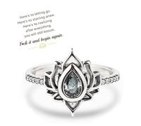 FUCK IT AND BEGIN AGAIN ENGRAVED LOTUS RING, Lotus Flower High Polish Tarnish Resistant Zircon Inlaid Inspirational Ring, Unique Lotus Flower Ring, Jewelry Gifts for Women (Gray,US-9)