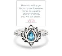 Fuck It And Begin Again Lotus Ring, 925 Sterling Silver Lotus Fuck It Ring, Lotus Flower High Polish Tarnish Resistant Zircon Inlaid Inspirational Ring, Dainty Ring Gifts for Women (Blue, 9)