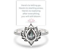 Fuck It And Begin Again Lotus Ring, 925 Sterling Silver Lotus Fuck It Ring, Lotus Flower High Polish Tarnish Resistant Zircon Inlaid Inspirational Ring, Dainty Ring Gifts for Women (Silver, 10)