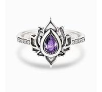 Fuck It And Begin Again Lotus Ring, High Polish Zircon Inlaid Inspirational Engraved Ring (Purple,7)