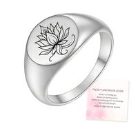 Fuck It and Begin Again Lotus Signet Round Ring, Rebirth Lotus Signet Ring, Keep Fucking Going Inspirational Engraved Ring, Minimalist Statement Ring New Beginning Jewelry Gift for Women (Silver, 8)