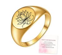 Fuck It and Begin Again Lotus Signet Round Ring, Rebirth Lotus Signet Ring, Keep Fucking Going Inspirational Engraved Ring, Minimalist Statement Ring New Beginning Jewelry Gift for Women (Gold, 11)