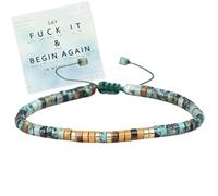 'Fuck It and Begin Again' Morse Code Bracelet, Tiger Eye African Turquoise Courage Bracelet, Adjustable Bead Wrap Protect Motivational Bracelets with Hidden Message (Fuck It and Begin Again)