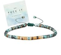 'Fuck It and Begin Again' Morse Code Bracelet, Tiger Eye African Turquoise Courage Bracelet, Adjustable Bead Wrap Protect Motivational Bracelets with Hidden Message (Fuck It)