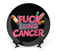 Fuck Lung Cancer Bone China Decorative Plate Ceramic Wall Dinner Plates with Display Stand for Home Kitchen Decor 10inch