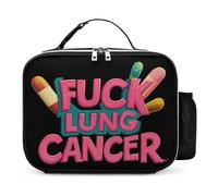 Fuck Lung Cancer Leather Lunch Bag Insulated Lunchbox Meal Tote Handbags with Detachable Buckled Handle