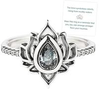 Fuck My Trauma Lotus Ring, S925 Sterling Silver Lotus Flower Ring, Lotus Flower High Polish Tarnish Resistant Zircon Inlaid Inspirational Ring,No Mud No Lotus Dainty Ring (White)
