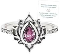 Fuck My Trauma Lotus Ring, S925 Sterling Silver Lotus Flower Ring, Lotus Flower High Polish Tarnish Resistant Zircon Inlaid Inspirational Ring,No Mud No Lotus Dainty Ring (Red)