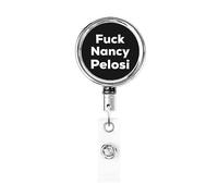Fuck Nancy Pelosi Heavy Duty Metal Badge Holder Reel, Retractable Badge Holder with Belt Clip for Key Name Card Holder Employee Teacher
