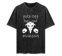 Fuck Off Humans Baphomet Goat Mens T-Shirt Black Graphic Unisex Tee Shirt 3XL