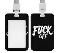 Fuck Off ID Badge Holder Name Card Holders Photocard Case with Lanyard for Teacher Nurse Office