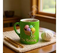 Fuck Off I'm Knitting Mug,11oz Funny Sarcastic Ceramic Cup with 2D Yarn Basket Knitting,Creative Crochet Coffee Mug,Gift for Mothers Day Valentine's Day Knitters,Crochet Lovers