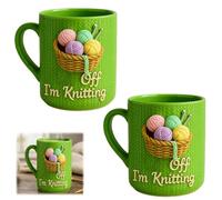 Fuck Off I'm Knitting Mug,11oz Funny Sarcastic Ceramic Cup with 2D Yarn Basket Knitting,Microwave & Dishwasher Safe, for Home Office Decor,Gift for Knitters, Crochet Lovers, Crafters (2pcs)