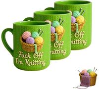 Fuck Off I'm Knitting Mug, 11oz Sarcastic Ceramic Cup with 2D Yarn Basket Design, Funny Coffee Mug Tea Cup, Microwave & Dishwasher Safe, for Home Office Decor (3)