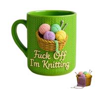 Fuck Off I'm Knitting Mug, 11oz Sarcastic Ceramic Cup with 3D Yarn Basket Design, Microwave & Dishwasher Safe Funny Gift (1)
