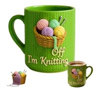 Fuck Off I'm Knitting Mug, 11oz Sarcastic Ceramic Cupwith 2D Yarn Basket Knitting,Creative Crochet Coffee Mug, Funny Coffee Mug Tea Cup,for Home Office Decor,Gift for Knitters, Crochet Lovers
