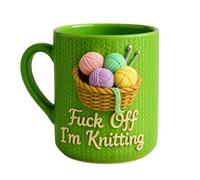 Fuck Off I'm Knitting Mug, Funny Green Ceramics Crochet Coffee Mug, 11oz Knitter Ceramic Theme Coffee Tea Cup with Bold Knitting Quote for Grandma Mom (1pcs)