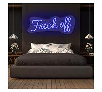 Fuck Off Neon Lights Signs Personalized Custom Large LED Acrylic Light Up Neon Sign For Bedroom For Wall Decor Wedding Bar Party Outdoor Happy Birthday(Blue,30x75cm)