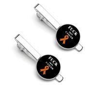 Fuck Skin Cancer Awareness Tie Clips for Men Silver Necktie Round Tie Bar Pinch Clips Set of 2 Tie Pin for Wedding Anniversary Business Graduatio