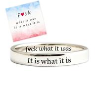 Fuck the Past Circle Engraved Ring, Fuck What It Was It Is What It Is Mantra Ring, Inspirational Stackable Ring for Women Men, Stainless Steel Self Worth Hope Friendship Jewelry Gift (Silver, 11)