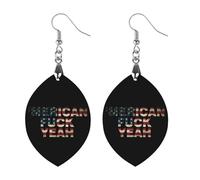 Fuck Yeah Vintage U.S. Flag Artistic Wooden Earrings Pendant Vintage Earring Hooks Trendy Vacation Dangle Boho Eardrop Circular