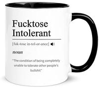 Fucktose Intolerant Definition Mug, Funny Coffee Cup, Sarcastic Gift, Swear Word, Profanity Quote, Rude Humour, 11Oz Novelty Coffee Mug/Drinking Cup