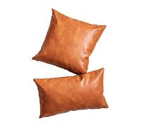 Fudaiki Faux Leather Throw Pillow Covers Modern Solid Decorative Square Bedroom Living Room Cushion Cases for Couch Bed Sofa 18"x18" Orange