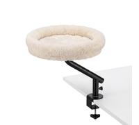 Fudajo Cat Bed for Desk 40 x 40 cm Beige, suitable for up to 15 kg, Hammock with Clamp System, Plush Bed with Hanging Toy Ball