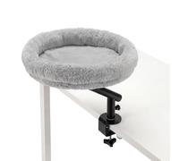 Fudajo Cat Bed for Desk 40 x 40 cm Light Grey, suitable for up to 15 kg, Hammock with Clamp System, Plush Bed with Hanging Toy Ball