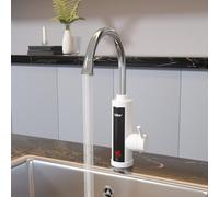Fudeer 220V Electric Hot Water Faucet for Kitchen,ABS 3.3Kw Instant Hot Water Tap,360 Degree Rotate Warm Water Tap with Digital Display 30-45℃(White)