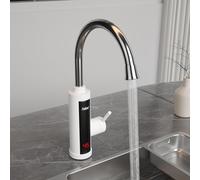 Fudeer 3.3kW 360 Degree Rotate Instant Hot Water Tap,220V ABS Electric Hot Water Faucet for Kitchen, Warm Water Tap with Digital Display 30-45℃(White)