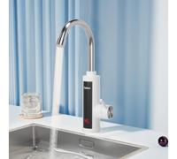 Fudeer 3.3Kw Instant Hot Water Tap,220V ABS Electric Hot Water Faucet for Kitchen, 360 Degree Rotate Warm Water Tap with Digital Display 30-45℃(White)