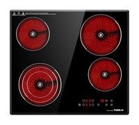 FUDELAI 24 Inch Electric Cooktop 4 Burners,6500W 24" Electric Ceramic Cooktop with Child Lock & Auto Safety, Built-in/Countertop Infrared Cooker, 9 Power Levels, Easy-Clean Glass (No Plug)